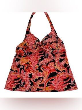 Chaps Black Orange Floral Paisley Print Red Tankini Top - Like New- Size 12